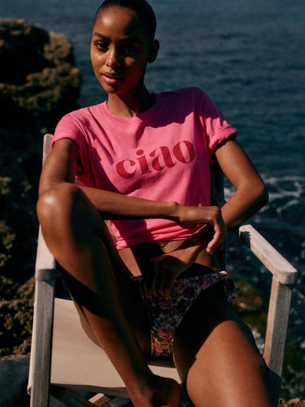 Sezane Ciao Graphic Tee - Pink/Red